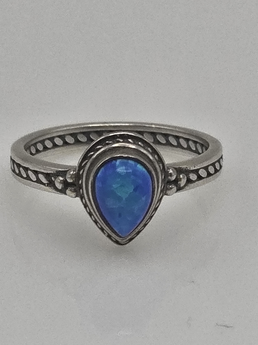 Sterling Silver 925 Teardrop Blue Opal Ring - Women Jewelry